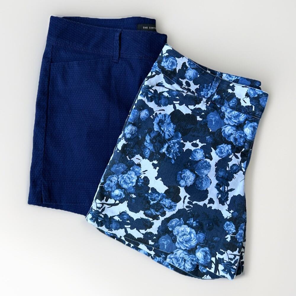 Limited Summer Shorts Women Size 8 Blue Floral Solid 5" Inseam Lot of 2 Stretch
